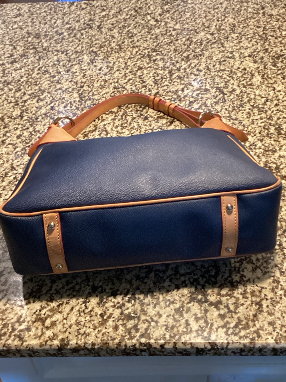 Dooney & Bourke Navy and Tan Leather Shoulder Hobo - Picture 3 of 8